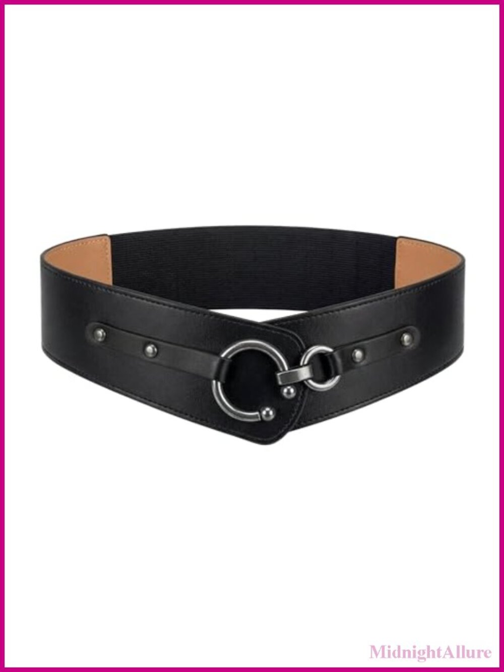 Black Faux Leather Wide Cinch Belt O-Ring Hook Elastic Waist